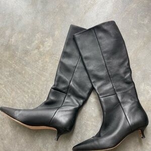Veronica Beard Black Pointed-Toe Knee-High Leather Boots